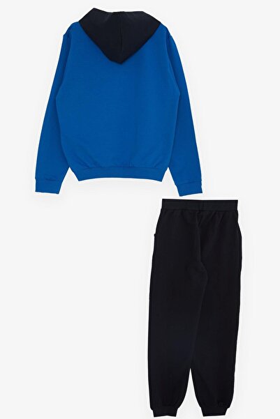 Breeze Σετ φόρμες για αγόρια με κουκούλα τυπωμένο κείμενο ηλικίας 5-10 ετών, Saxe Blue