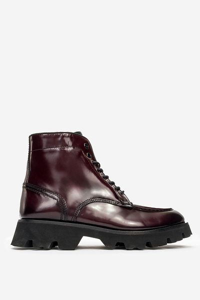 MARCOMEN Men's Thick Sole Lace up Zippered Casual Boots Real Leather Mc 20235 Claret Red
