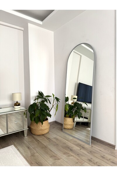 EFFE YAPI DEKOR Gri Metal Çerçeveli 180x70 Cm Oval Ayaklı Boy Aynası