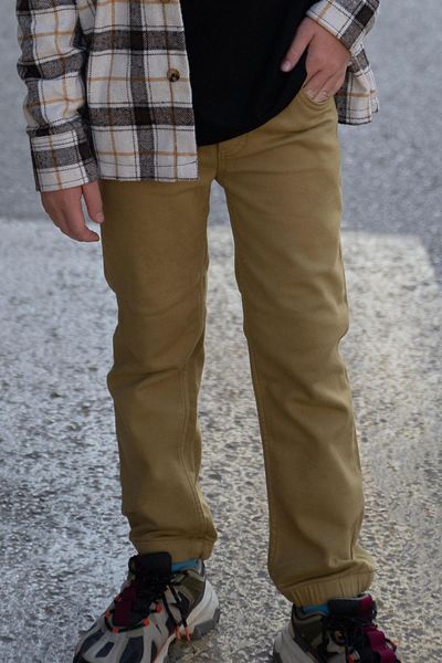 Breeze Boy's Trousers Lace-up Elastic Waist Leg 6-10 Years, Khaki Green