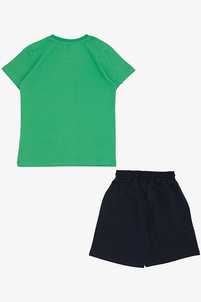 Breeze 8-14 Years Boy's Shorts Set - Green Printed Pocket