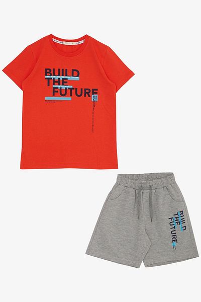 Breeze 8-14 Years Old Boy Shorts Set - Text Printed, Pocketed, Pomegranate Flower