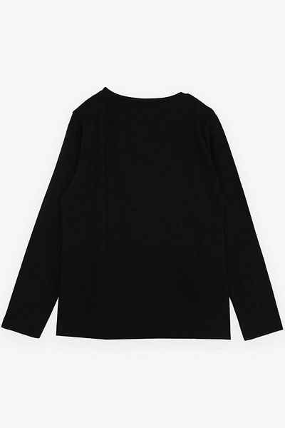 Breeze Tricou cu mânecă lungă pentru fetiță, cu text cu sclipici imprimat, 9-14 ani, negru