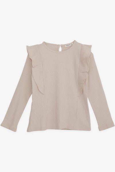 Breeze Girl's Long Sleeve Blouse Ruffled 4-8 Years, Beige