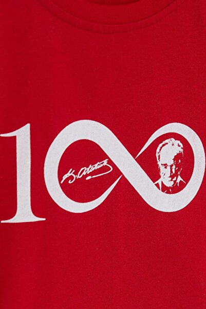 Breeze Ataturk Printed 5-10 Years Old Red Long Sleeve Children's T-Shirt - Year Themed Centenary