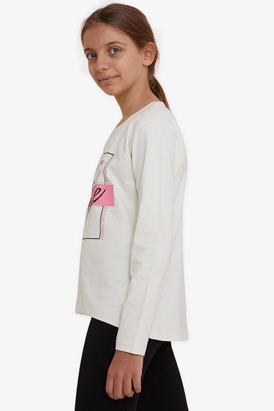 Breeze Tricou pentru fetiță cu mânecă lungă cu imprimeu pietros, 6-12 ani, crem