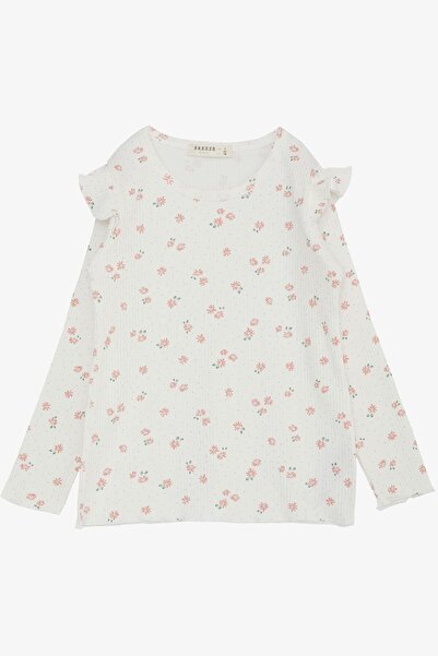 Breeze Μακρυμάνικο μπλουζάκι για κορίτσια 2-6 ετών με λουλουδάτο σχέδιο - βολάν στους ώμους, εκρού