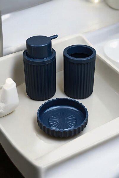 Dore Voir Set de baie din plastic dur de 3 bucăți/ dozator de săpun lichid, suport pentru periuță de dinți și dozator de săpun solid-negru