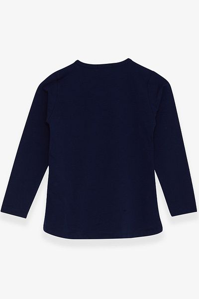 Breeze Girl's Long Sleeve T-Shirt with Stony Text Printed, Age 6-12, Navy Blue