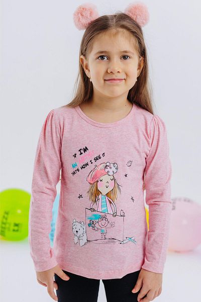 Breeze Tricou cu mânecă lungă pentru fetiță The Girl Who Feels She's an Artist imprimat 3-8 ani, somon Melange
