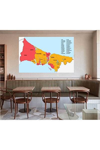 HDART Modern İstanbul İl ve İlçeler Haritası Harita Duvar Kanvas Tablo Tablosu