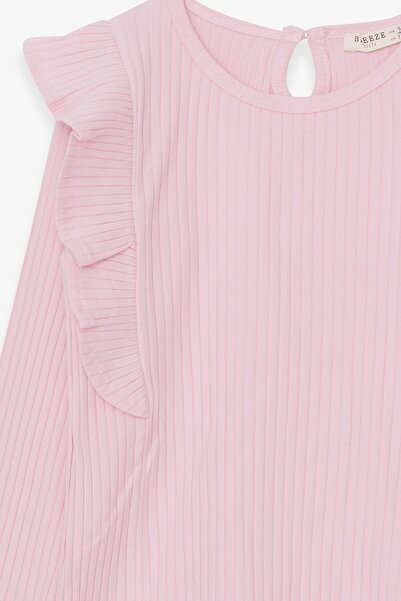 Breeze Κοριτσίστικη μακρυμάνικη μπλούζα ώμου με βολάν 6-12 ετών, πούδρα