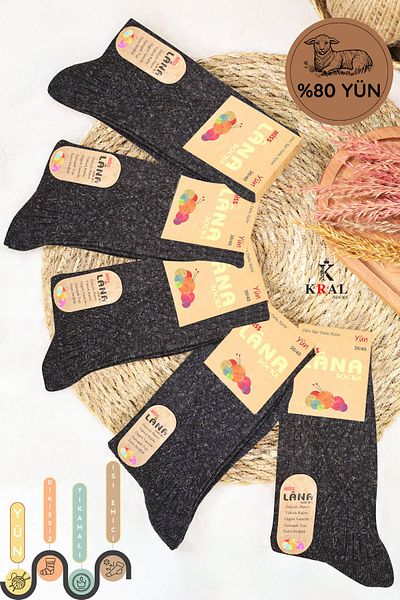 Miss Lana Ladies Socks Zimní ponožky z jehněčí vlny pro ženy – tepelné, bezešvé, sada 5 párů
