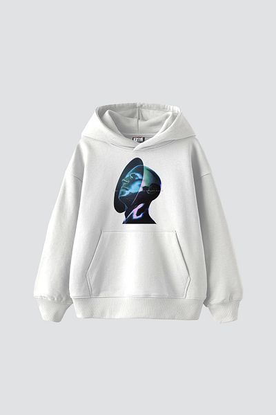Sekizbiraltı Universe Man Printed Oversize Unisex Premium White Hoodie