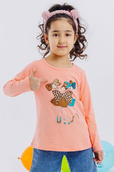 Breeze Tricou cu mânecă lungă cu imprimeu Friendship Cool pentru fete 4-8 ani - Somon