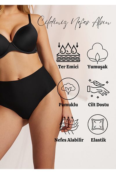 red iç giyim High Waist White Cotton Panties - Pack of 7 (Large Size-Battal-Bato)