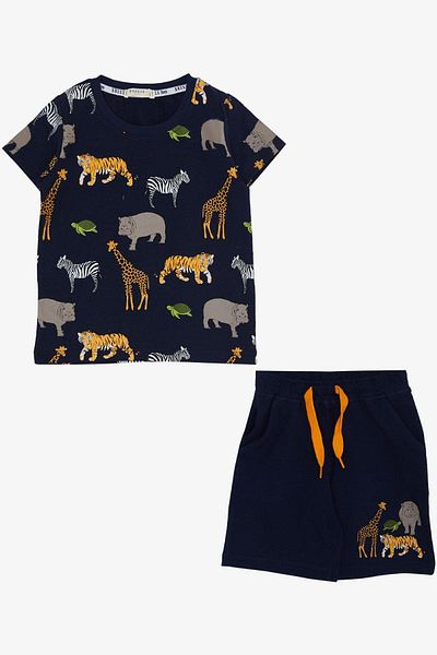 Breeze Boy's Suit with Shorts Strong Animals Patterned Age 1.5-5, Navy Blue