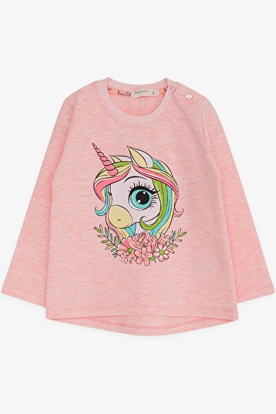 Breeze Kız Çocuk Uzun Kollu Tişört Unicorn Baskılı 1.5-5 Yaş, Somon Melanj