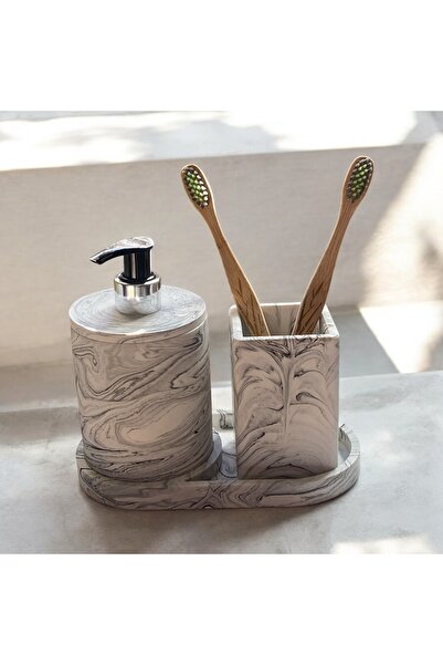 Chiko Mall Σετ αξεσουάρ μπάνιου από μπετόν με αισθητικό μαρμάρινο σχέδιο (3 τ...