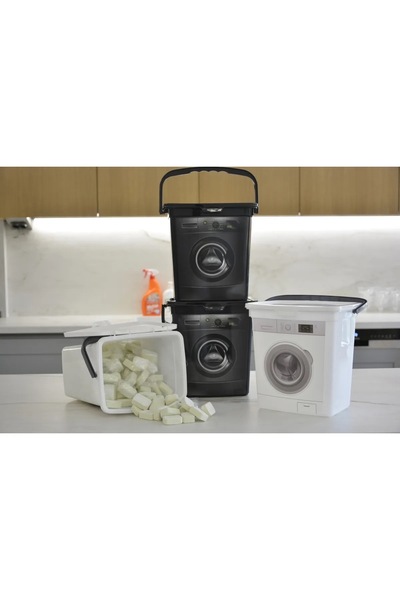 Pink Cat Kitchen Çamaşır Makinesi Görünümlü Kapaklı Deterjanlık Taşınabilir Deterjan Saklama Kutusu 6 Lt 4 LÜ SET