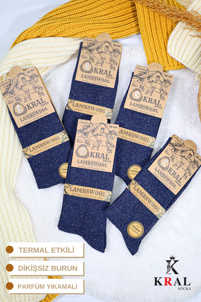 Lüx Kral Erkek Kışlık Termal Etkili (5'Lİ PAKET) Lambswool Kuzu Yün Çorap