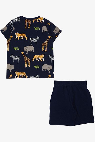 Breeze Boy's Suit with Shorts Strong Animals Patterned Age 1.5-5, Navy Blue