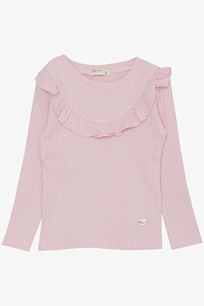 Breeze تي شيرت بناتي بأكمام طويلة وياقة مكشكشة ومطرز للأطفال من سن 3 إلى 8 سن...