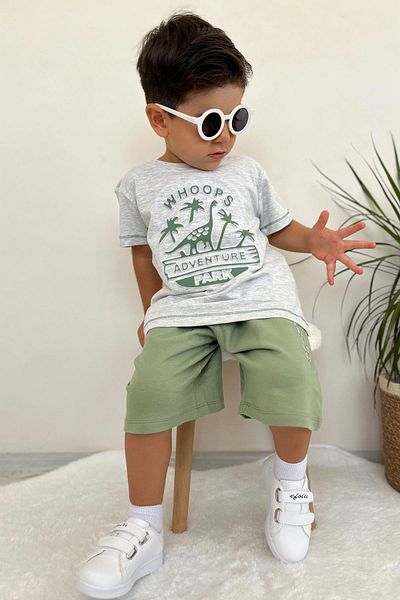 Breeze Boy's Suit with Shorts Adventure Park Themed Dinosaur Embossed Lettering Printed 2-6 Years, Light Gray