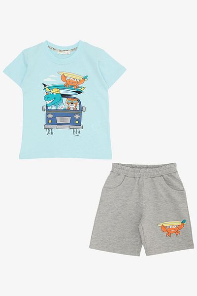 Breeze 2-6 Years Boy's Blue Shorts Set - Holiday Animals Printed
