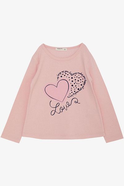 Breeze Tricou cu mânecă lungă pentru fetiță, cu inimă cu buline, 3-8 ani, roz