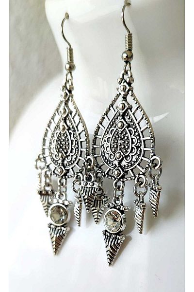 NHOUSE Retro Embroidered Earrings with Dangle, Stones