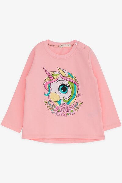 Breeze تيشيرت بناتي بأكمام طويلة مطبوع عليه وحيد القرن لعمر 1.5-5 سنوات، وردي