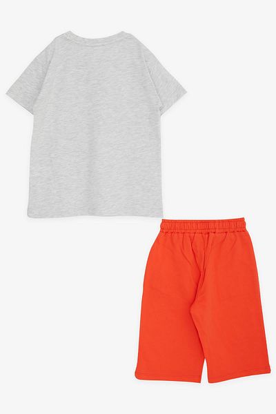 Breeze Boy's Shorts Suit with Text Printed Lacing Accessory, Age 5-10, Light Gray Melange