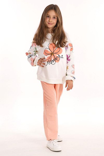 zepkids Floral Printed Ecru Salmon Color Girl's Tracksuit Set