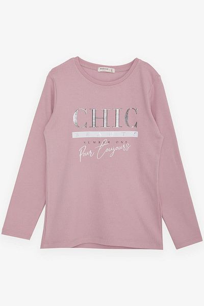 Breeze Tricou cu mânecă lungă pentru fetiță, cu text cu sclipici imprimat, 9-14 ani, trandafir uscat