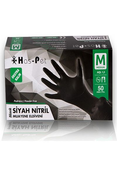 Has-Pet Black Nitrile-Pudrasiz Examination Glove Size m 100 Pcs