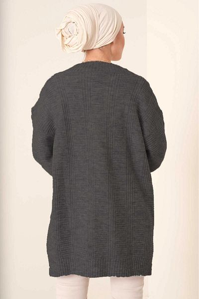 hazelin Women's Gray Hair Knit Pattern Long Buttoned Casual Cut Knitwear Cardigan Hzl23W-Bd 1100691