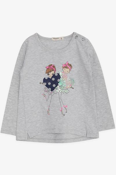 Breeze Girl's Long Sleeve T-Shirt Sequined Girl Printed 2-6 Years, Light Gray Melange