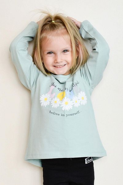 Breeze Tricou cu mânecă lungă pentru fetiță, cu text colorat, imprimat floral, 3-8 ani, verde apă