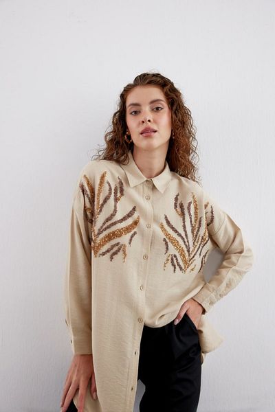 MVStore Γυναικείο λινό πουκάμισο με παγιέτες με σχέδια