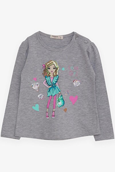 Breeze Kız Çocuk Uzun Kollu Tişört Havalı Kız Baskılı 1.5-5 Yaş, Gri Melanj