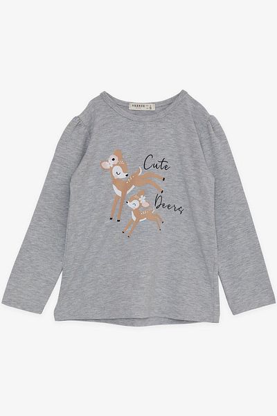 Breeze Girl's Long Sleeve T-Shirt Cute Deers Printed 2-6 Years, Gray Melange