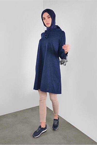 Alvina Hooded Laces Feathered Knitting Tunic 41303