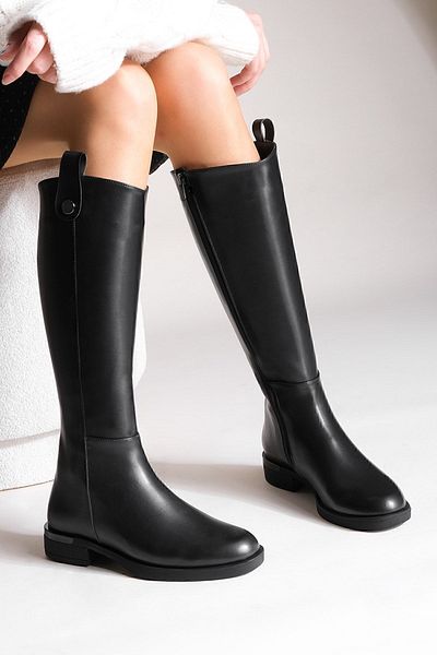 Marjin Damen Alltagsstiefel über dem Knie Reißverschluss Lindo Schwarz