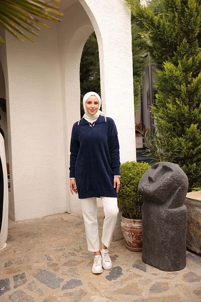 Nefise Striped Shirt Collar Tunic