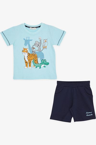 Breeze Girls & Boys Boy Shorts Set Friendship Themed Animal Printed 1.5-5 Years, Light Blue