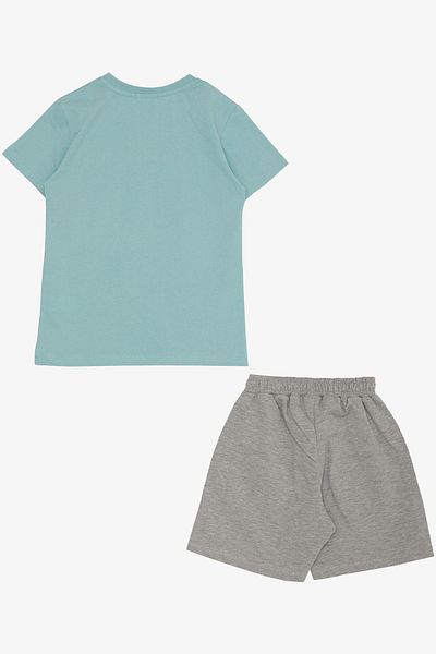 Breeze 8-14 Years Boy's Shorts Set - Text Printed, Pocketed, Water Green