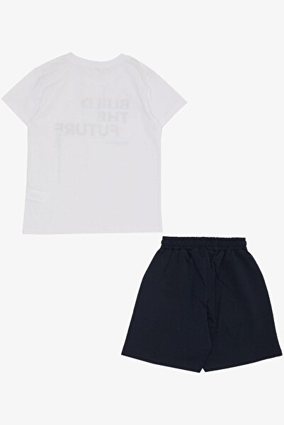 Breeze 8-14 Years Boy's White Printed Pocket Shorts Set