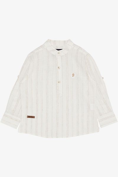 Breeze 3-7 Years Old Boy Shirt - Letter Embroidery, Half Button, Ecru