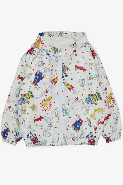 Breeze Boy's Raincoat Space Themed Patterned 1-5 Years, White
